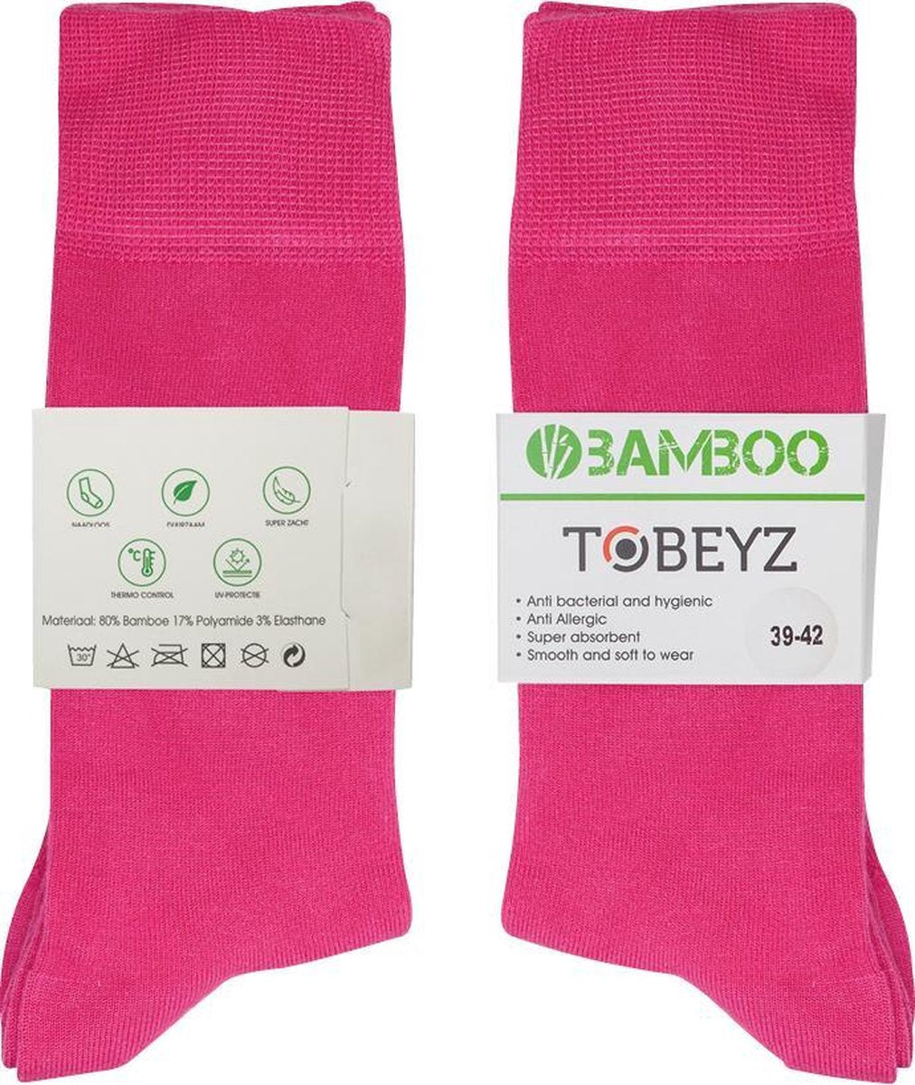 Tobeyz Premium Bamboo Socks 6 Pairs Pink Color Bamboo 80% Size 39-42 Ladies and Gentlemen Seamless Comfort