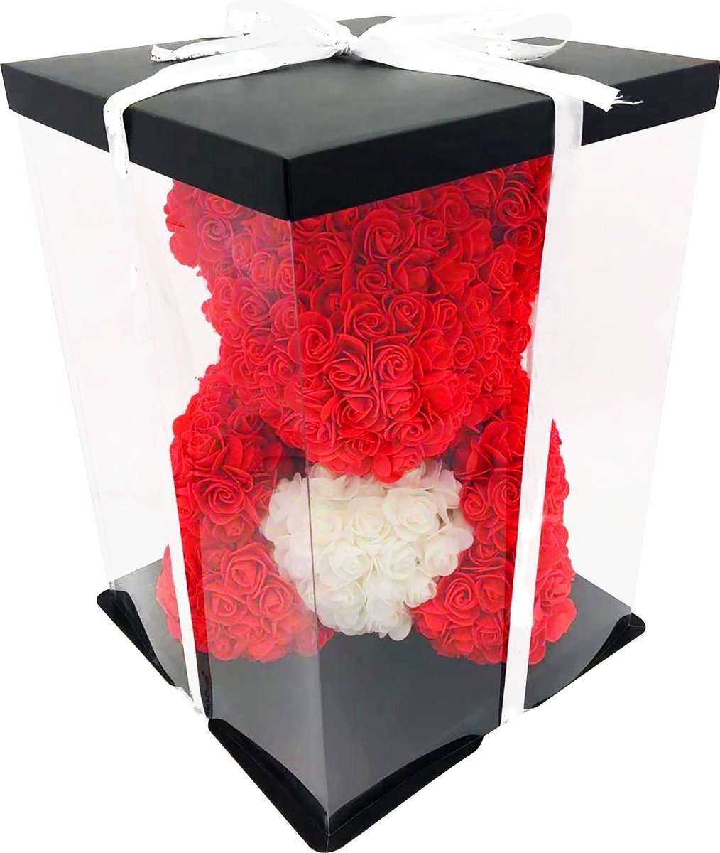 Teddy Bear Roses Valentine's Day Love Gift Red with White 40cm Baby Shower Baby Birth Girl Including Gift Box