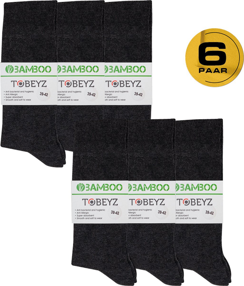 Premium High-Quality Bamboo Socks - 6 Pairs Black, 84% Bamboo Fiber, Size 39-42, Seamless Unisex Design for Ultimate Comfort & Moisture-Wicking Performance