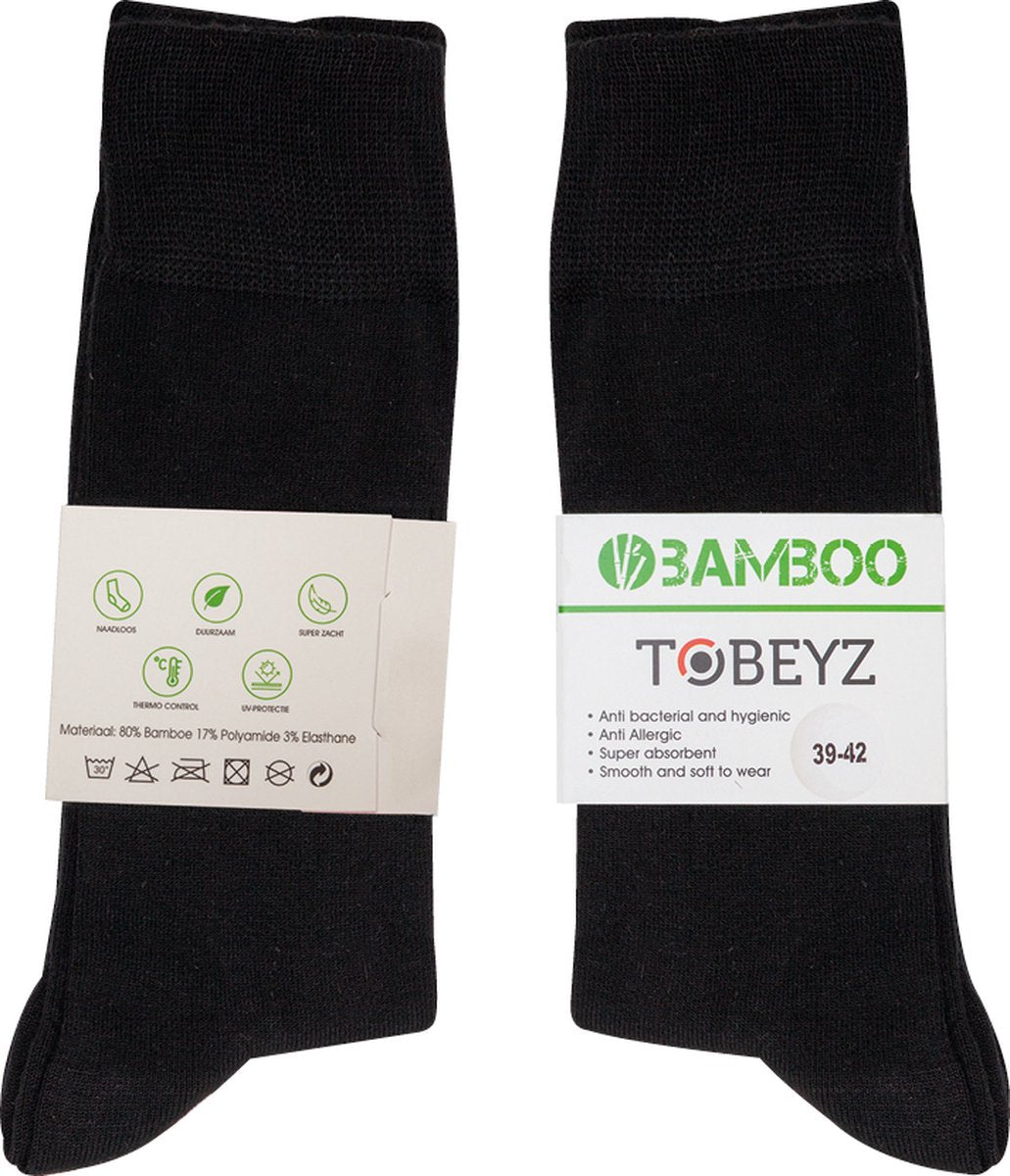 Premium High-Quality Bamboo Socks - 6 Pairs Black, 84% Bamboo Fiber, Size 39-42, Seamless Unisex Design for Ultimate Comfort & Moisture-Wicking Performance