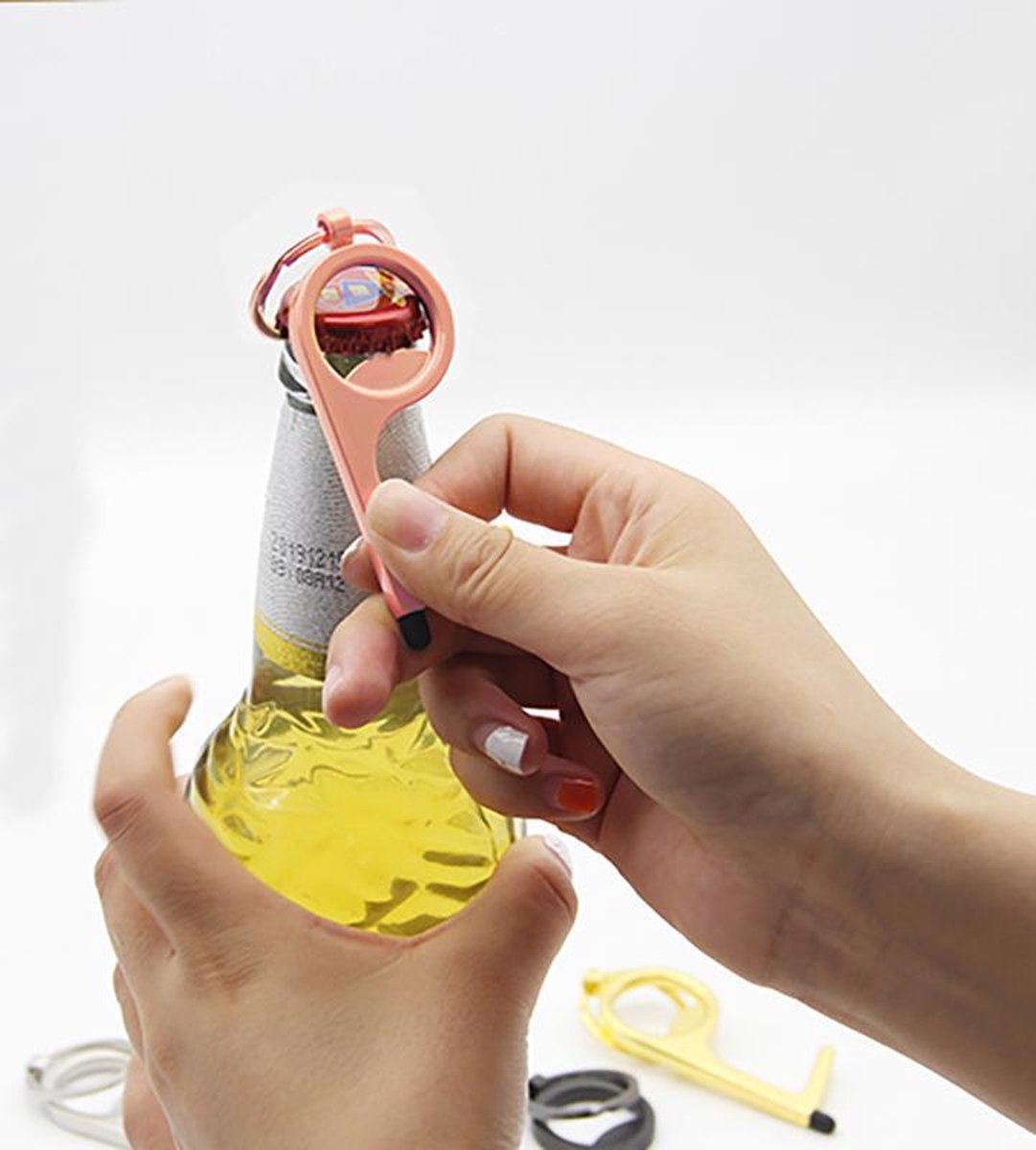 Premium Promohigh Black Contactless Keychain & Bottle Opener - Multi-Functional No-Touch Key Tool with Touchscreen Support for Hygienic Door Opening & Hands-Free Operation