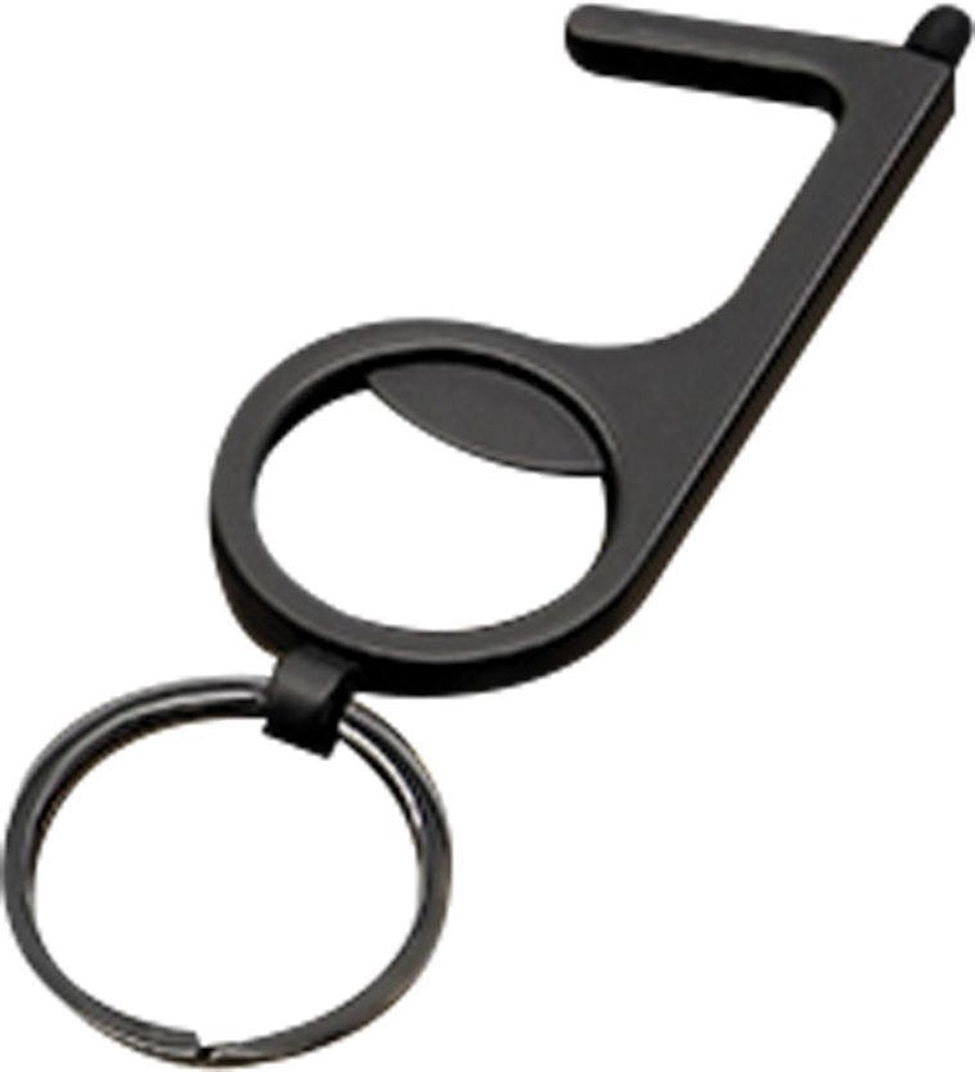 Premium Promohigh Black Contactless Keychain & Bottle Opener - Multi-Functional No-Touch Key Tool with Touchscreen Support for Hygienic Door Opening & Hands-Free Operation