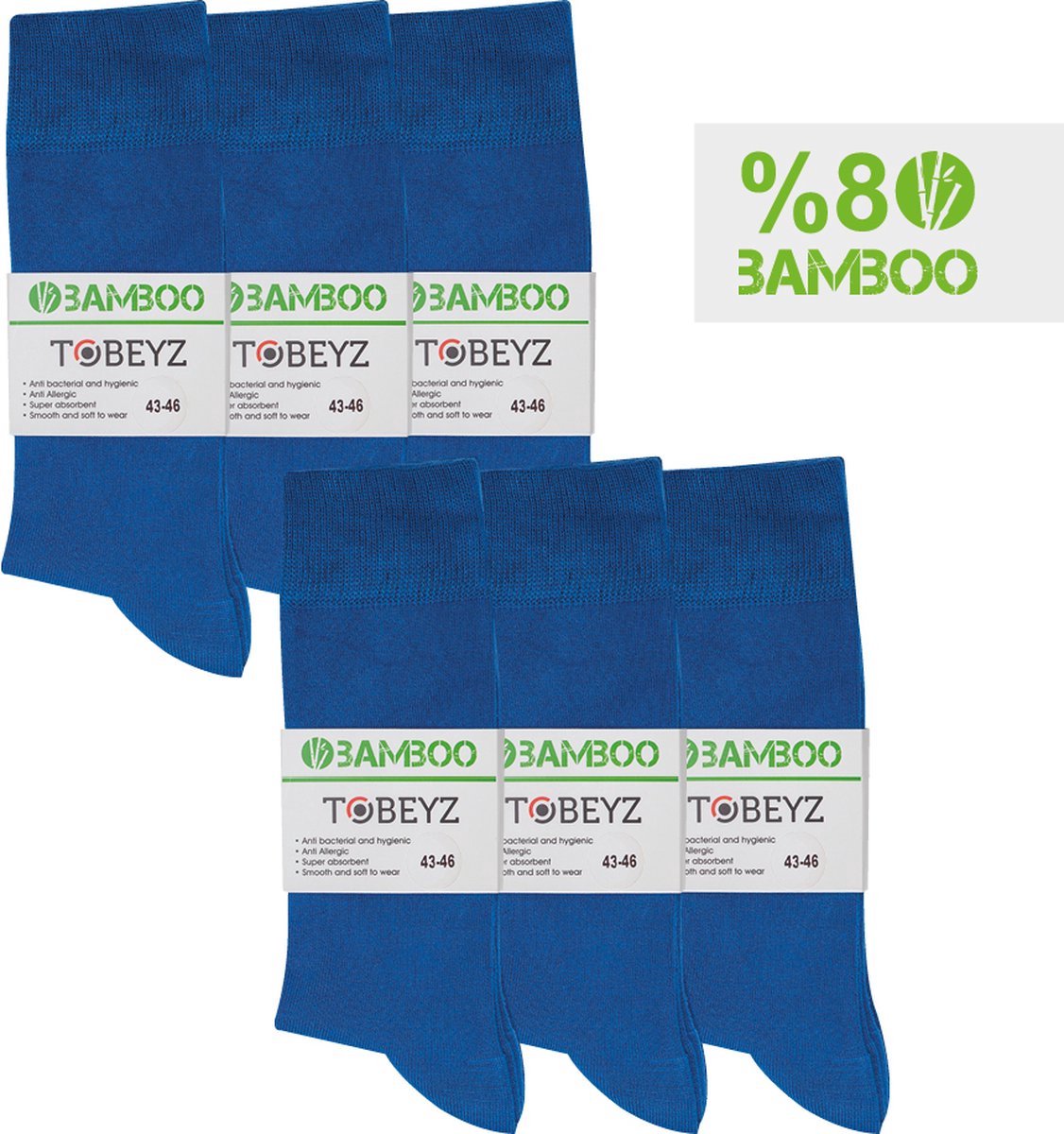 Premium Quality Bamboo Socks Blue Bamboo 80% 6-Pack Size 39-42 Ladies and Gentlemen