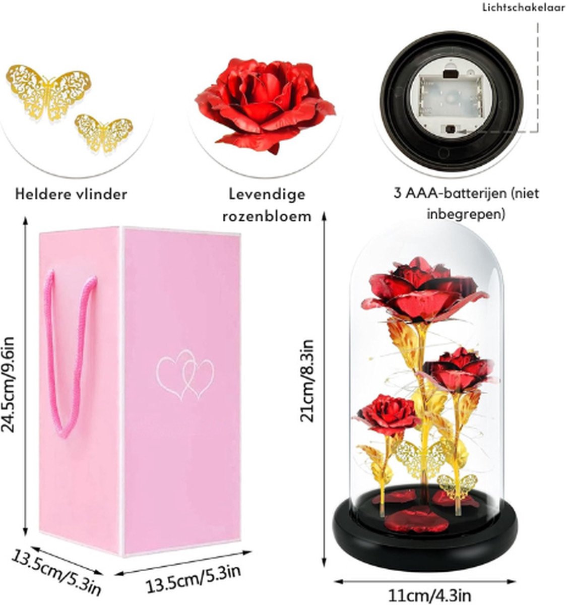 Eternal Rose Under Glass Dome LED Light Valentine's Day Mother's Day Romantic Gift