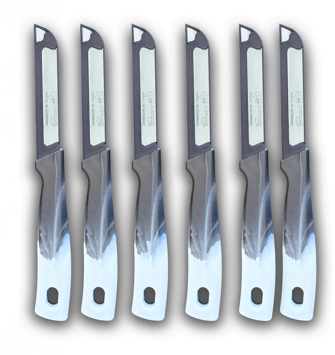 Premium Solingen 6-Piece Serrated Tomato & Vegetable Knife Set - 18.5cm Stainless Steel with Blade Covers & Ergonomic Black Handles