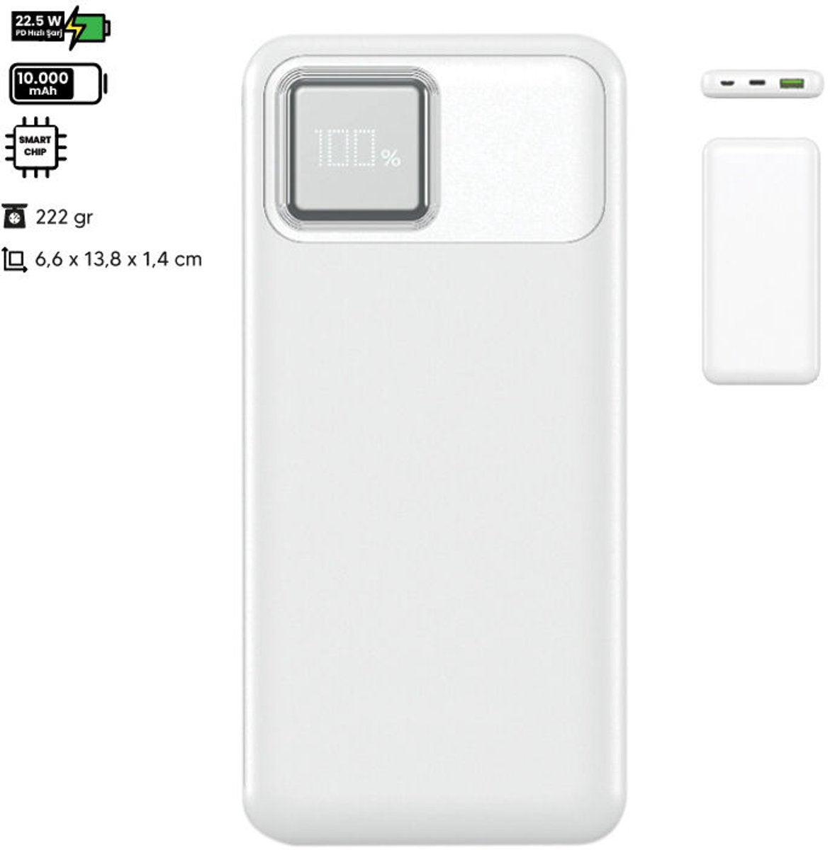 ElectroX Premium Powerbank - 10000 mAh with 22.5W Fast Charging, Universal USB-A & USB-C Ports for Smartphones, Tablets & Gadgets, White Portable Travel Charger