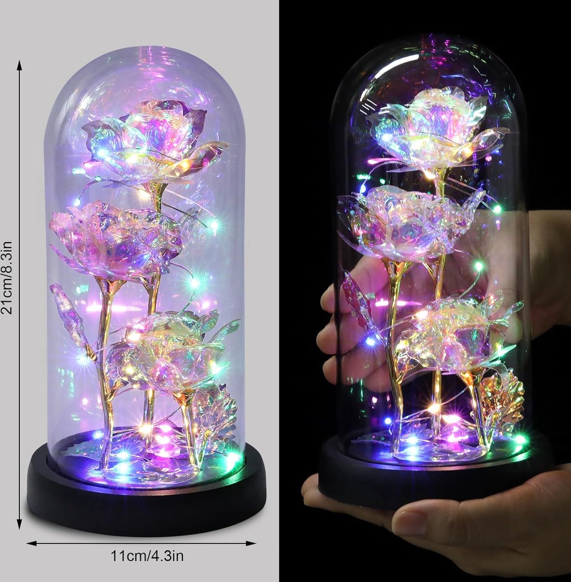 Eternal Galaxy Rose Under Glass Dome with LED Lights - Enchanting Forever Flower Gift for Women, Mother, Grandmother - Perfect for Birthday, Wedding, Christmas