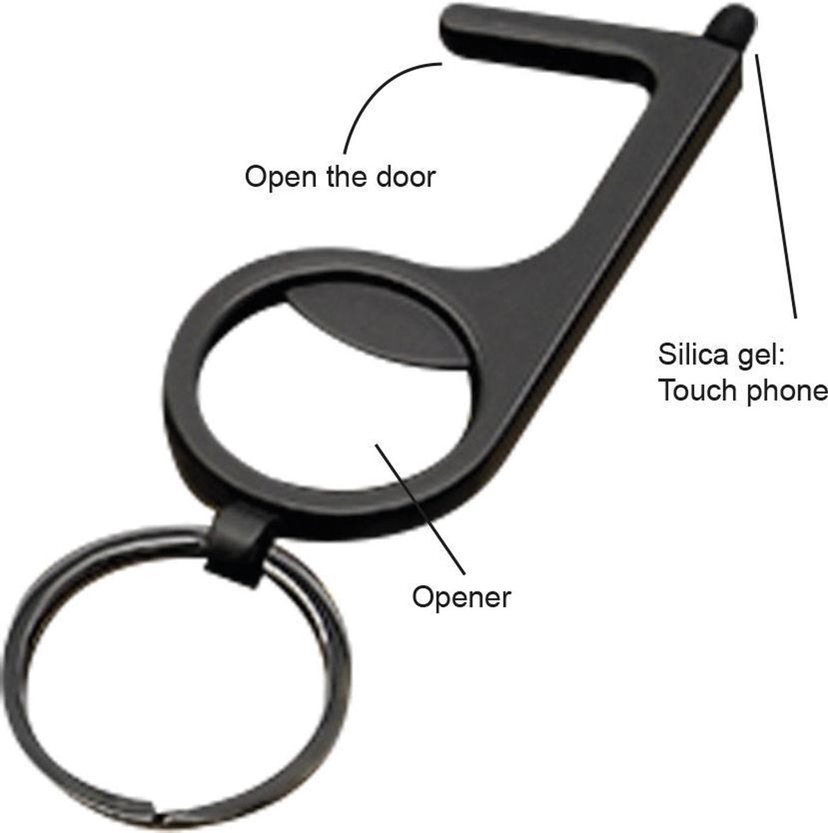 Premium Promohigh Black Contactless Keychain & Bottle Opener - Multi-Functional No-Touch Key Tool with Touchscreen Support for Hygienic Door Opening & Hands-Free Operation
