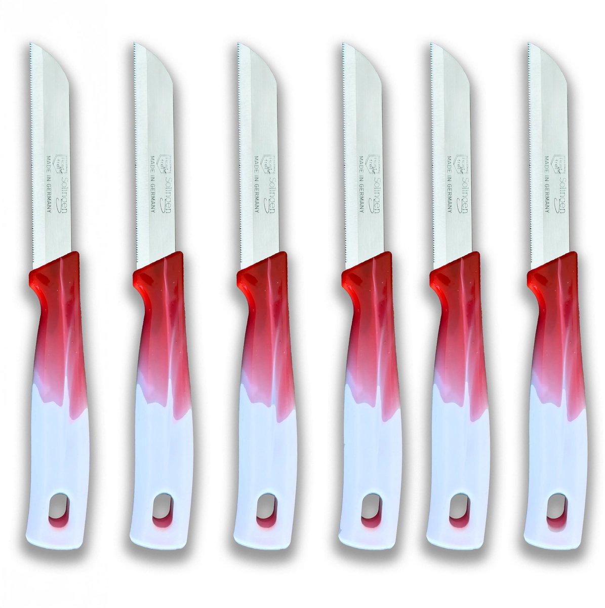 Solingen Serrated Knife Vegetable and Tomato Knife Red 6 Pieces 18.5cm with Blade Cover Ergonomic Handle