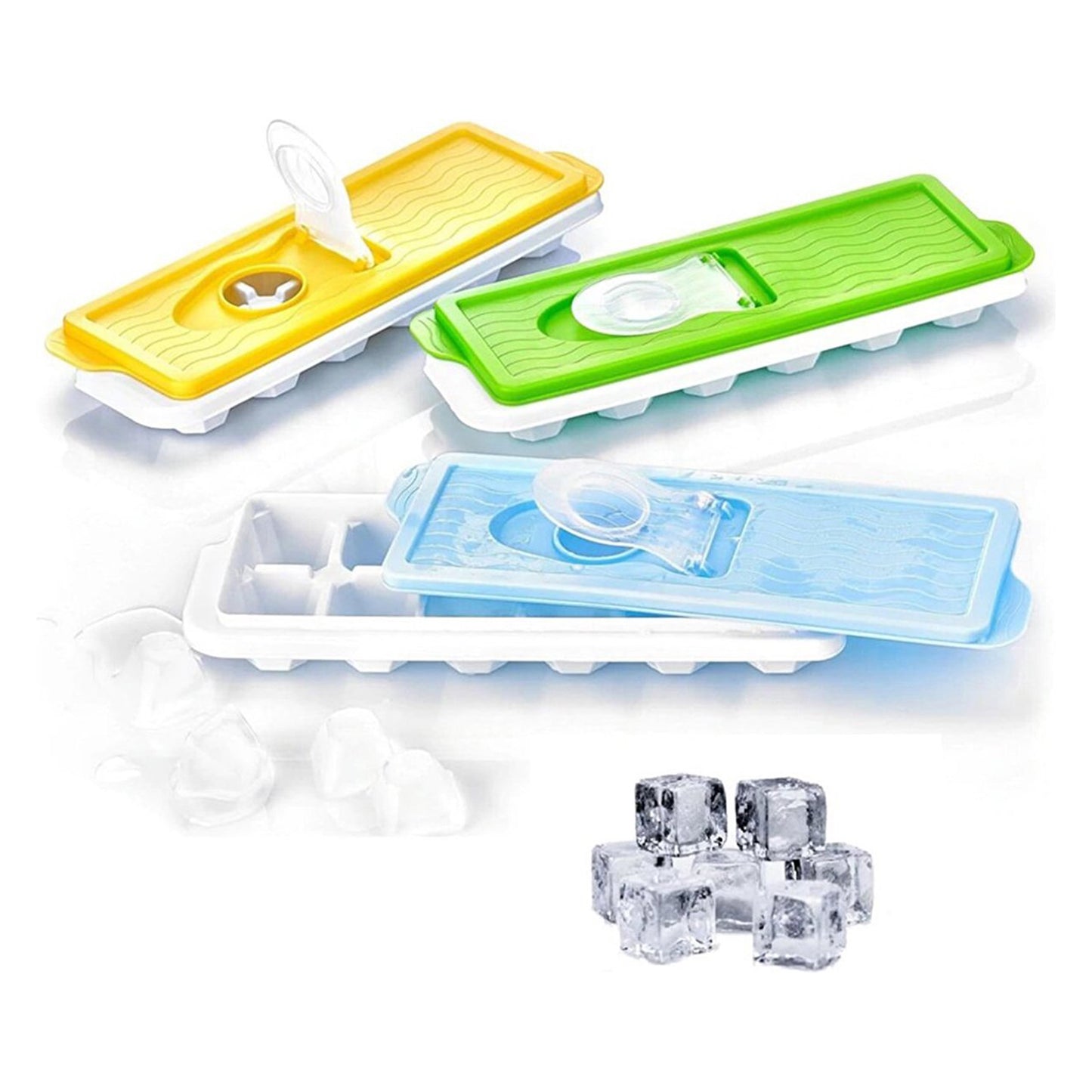3x Ice Cube Trays Set with Lid - 3 Colors Silicone Ice Maker