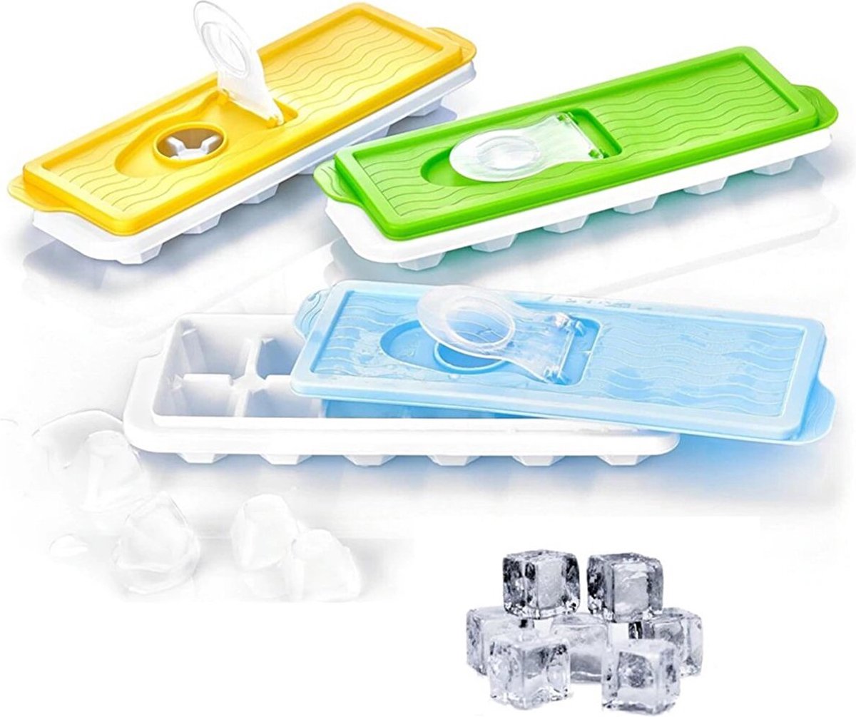 Premium 3-Pack Gondol Silicone Ice Cube Tray Set - Multi-Color Ice Makers with Lids