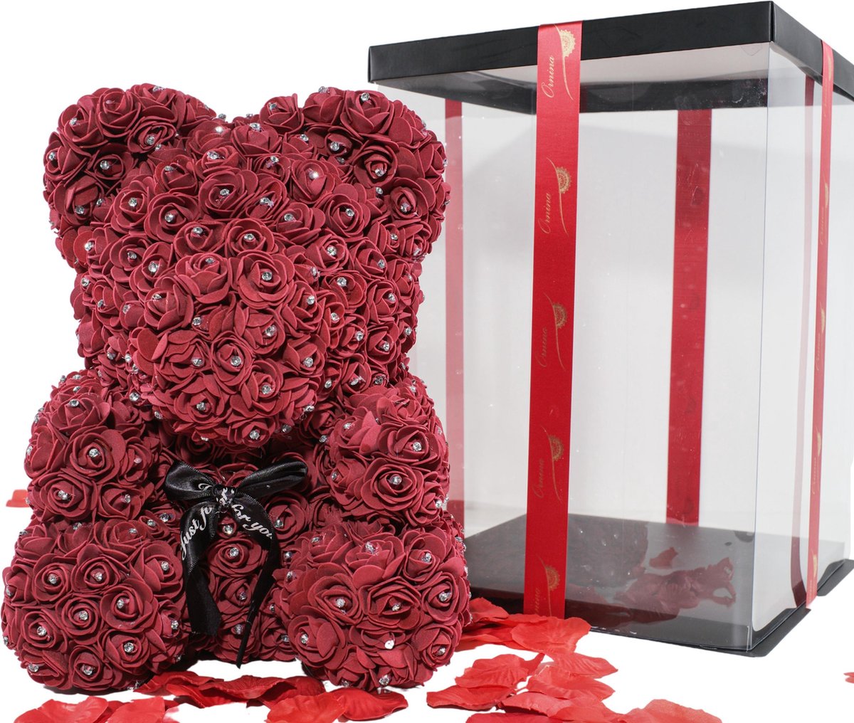 XL 40cm Luxury Rose Bear with Diamonds - Wine Red Valentine's Gift