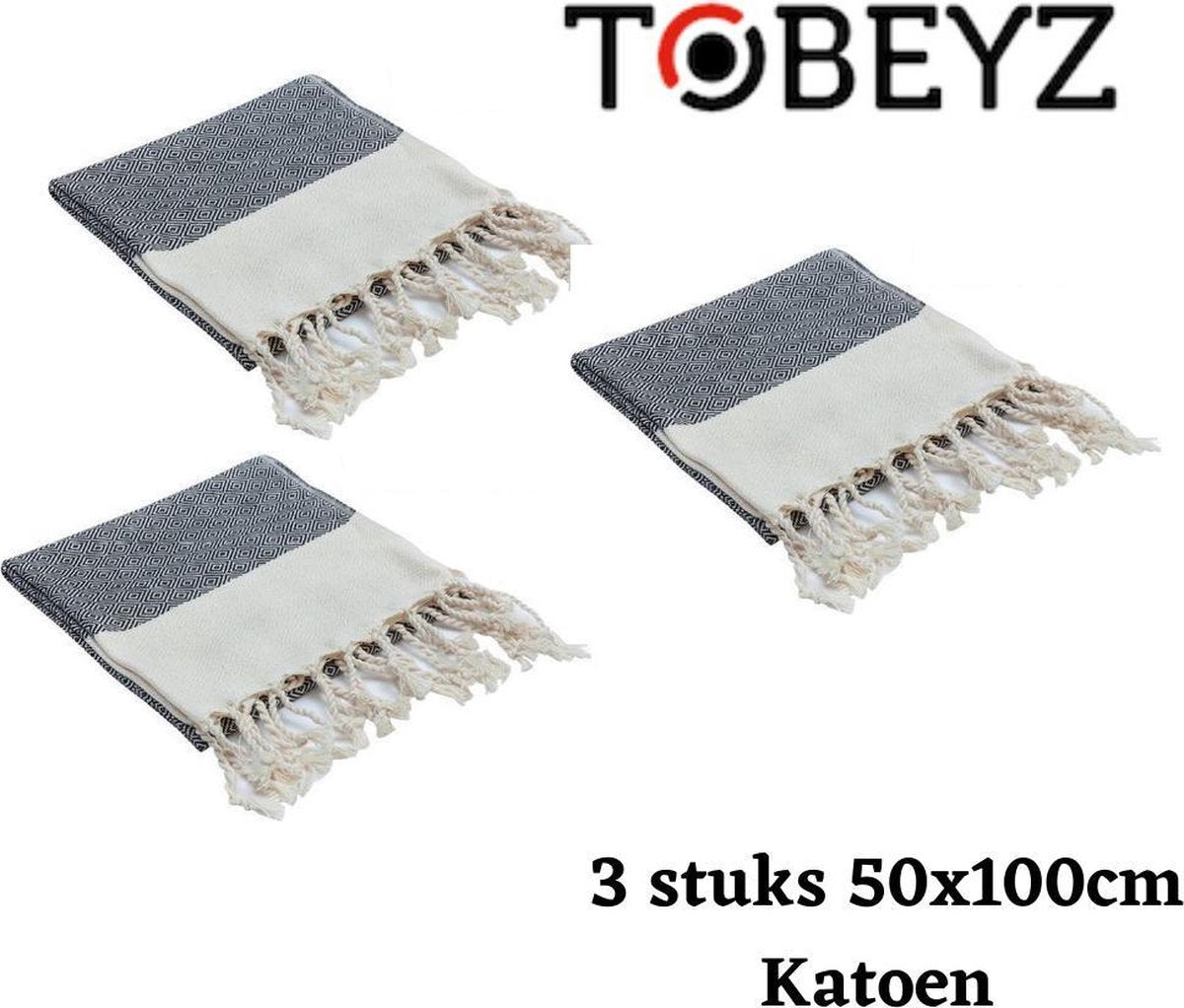 3 Pieces TOBEYZ Black Towels - 100% Cotton 50x100cm Premium Hamam Spa Sauna Collection