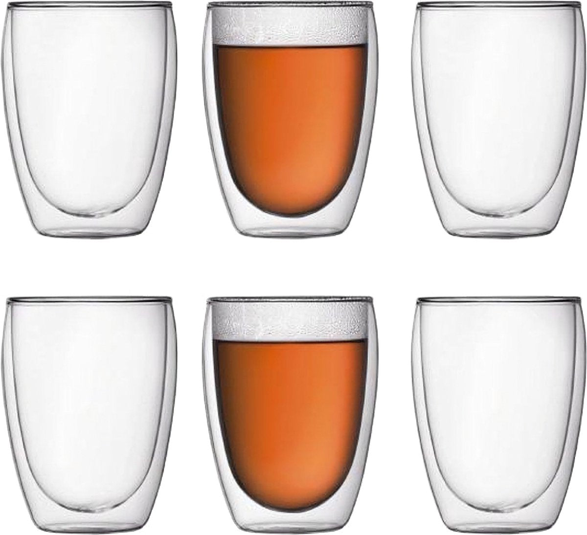 Premium 6-Piece Double-Walled Coffee Glasses Set 350ml - Borosilicate Glass Cappuccino Latte Thermal Insulated Drinking Glasses