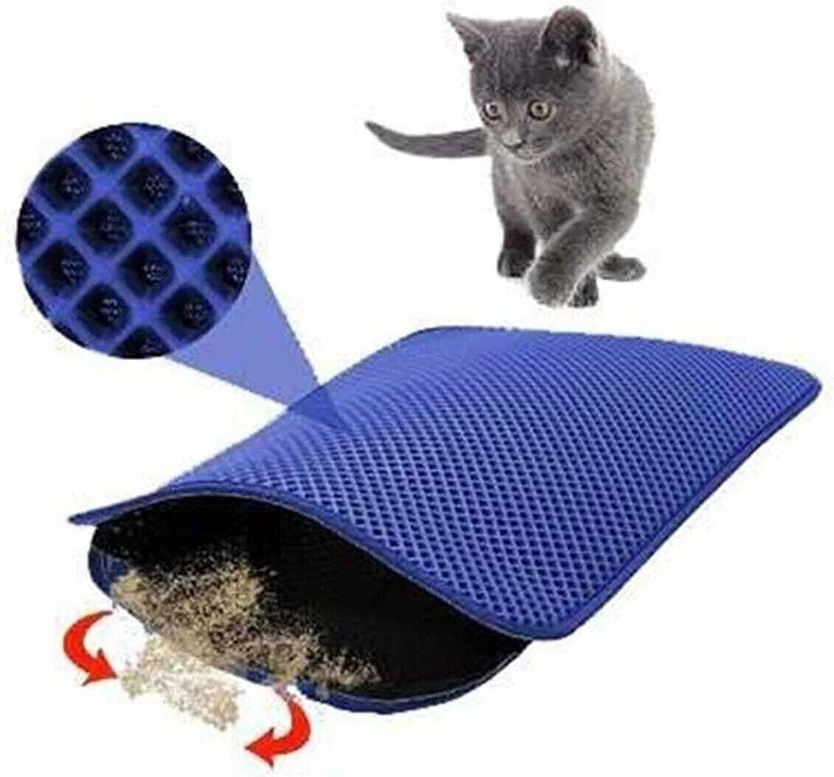 Cat Litter Mat - Navy Blue Double Layer with Premium Filter Technology for Elegant Litter Management