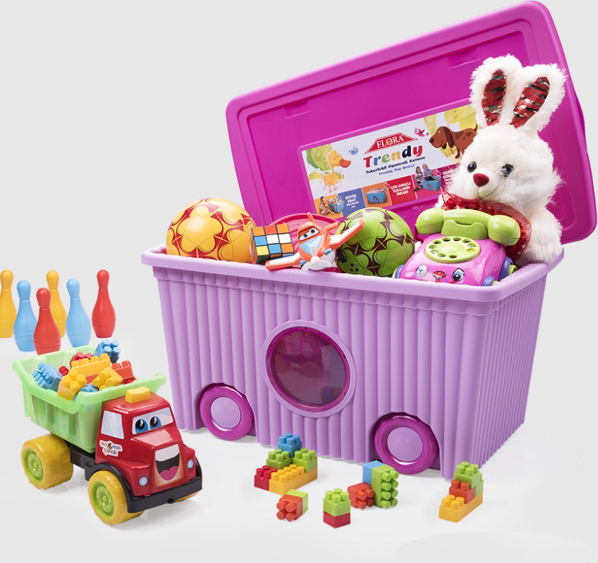 TOBEYZ Trendy Flora Storage Box Series - Toy Storage on Wheels 60 Liter Blue