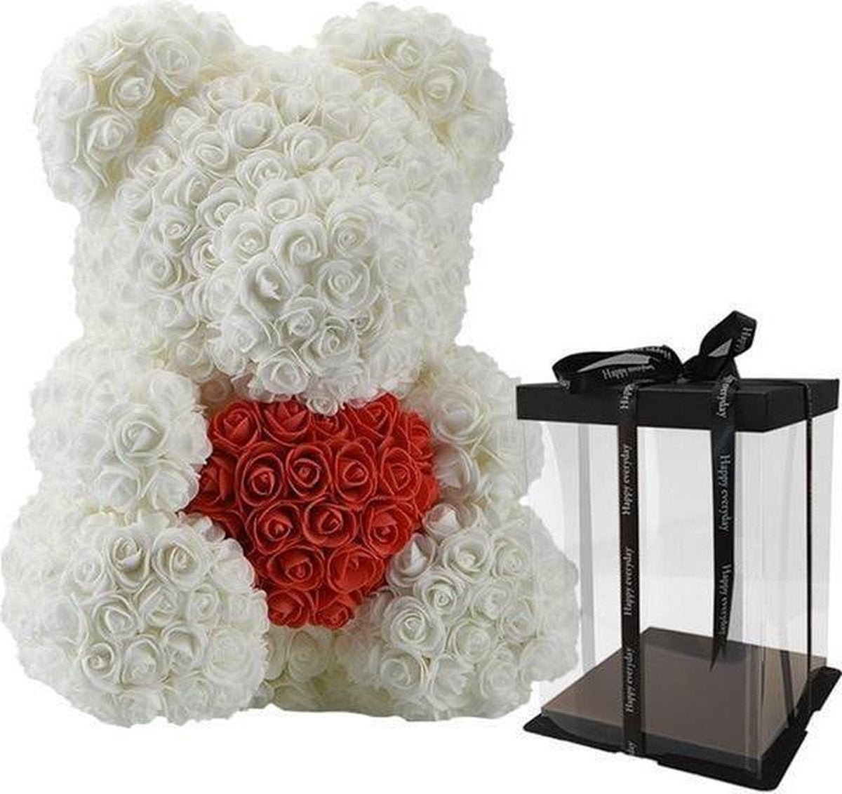 Premium Rose Teddy Bear 40cm - Romantic Valentine's Day Gift in White with Red Accents, Perfect for Baby Shower & Birth Celebration, Including Luxury Gift Box