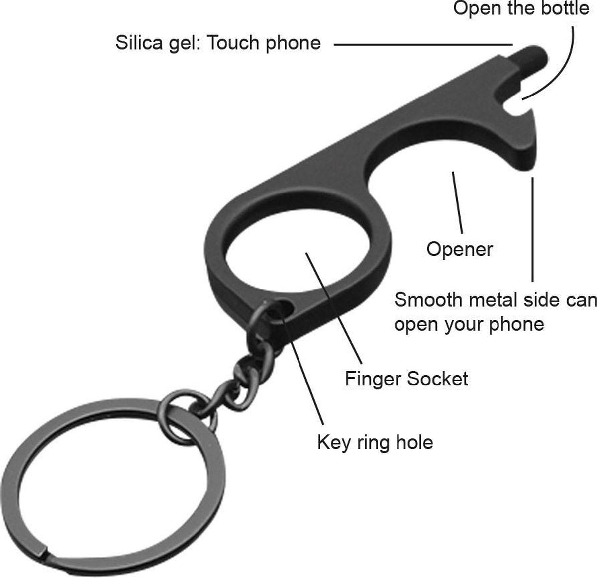 Contactless Key Tool 3-Pack in Black - No Touch Door Opener & Multifunctional Keychain Tool for Hands-Free Operation, Touchscreen-Friendly Design