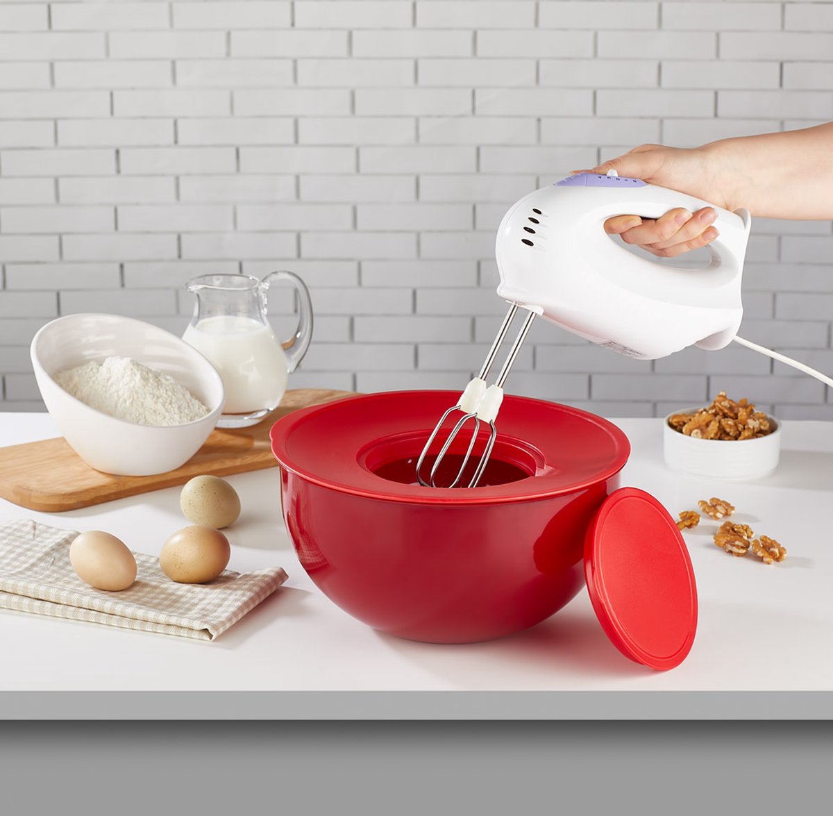 Tobeyz 2-in-1 Mixing Bowl Set with Lid & Grater - Premium BPA-Free Plastic Kitchen Essential in Vibrant Red for Efficient Food Prep & Storage