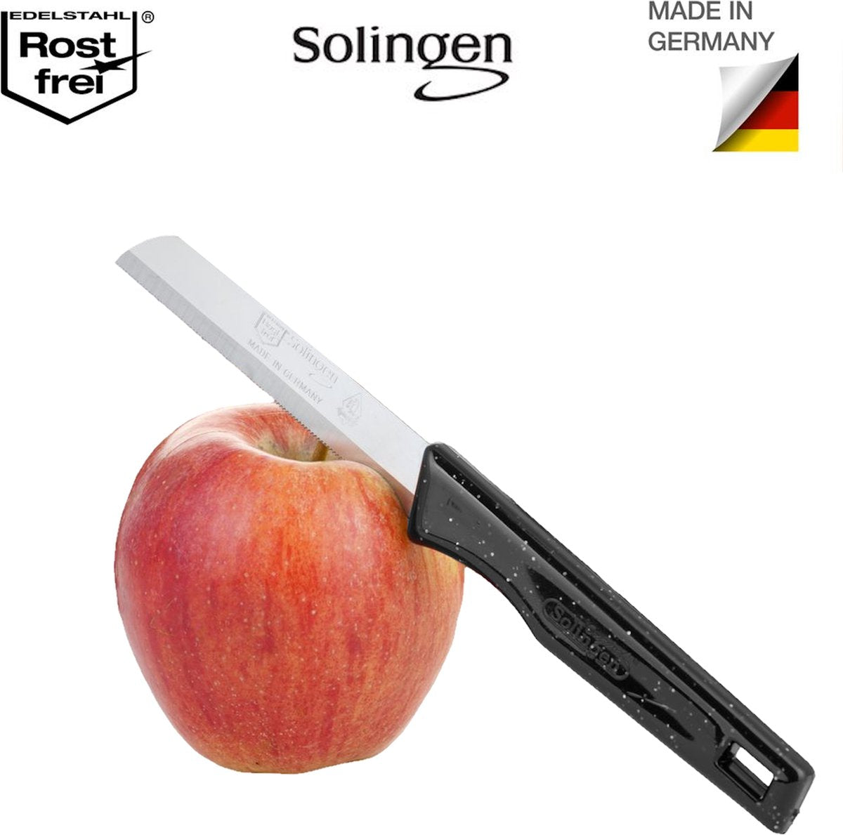 Premium Solingen 6-Piece Black Glitter Serrated Tomato Knife Set - 18.5cm Stainless Steel with Blade Covers