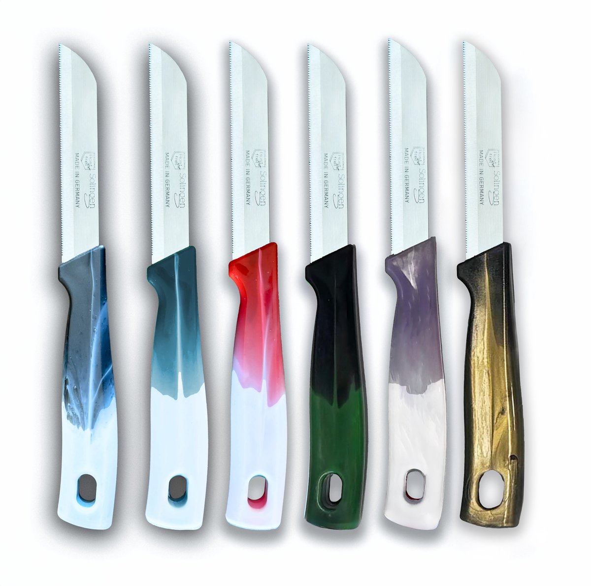 Solingen Serrated Knife - Vegetable and Tomato Knife 18.5cm with Blade Cover Ergonomic Handle Mix 6 Pieces