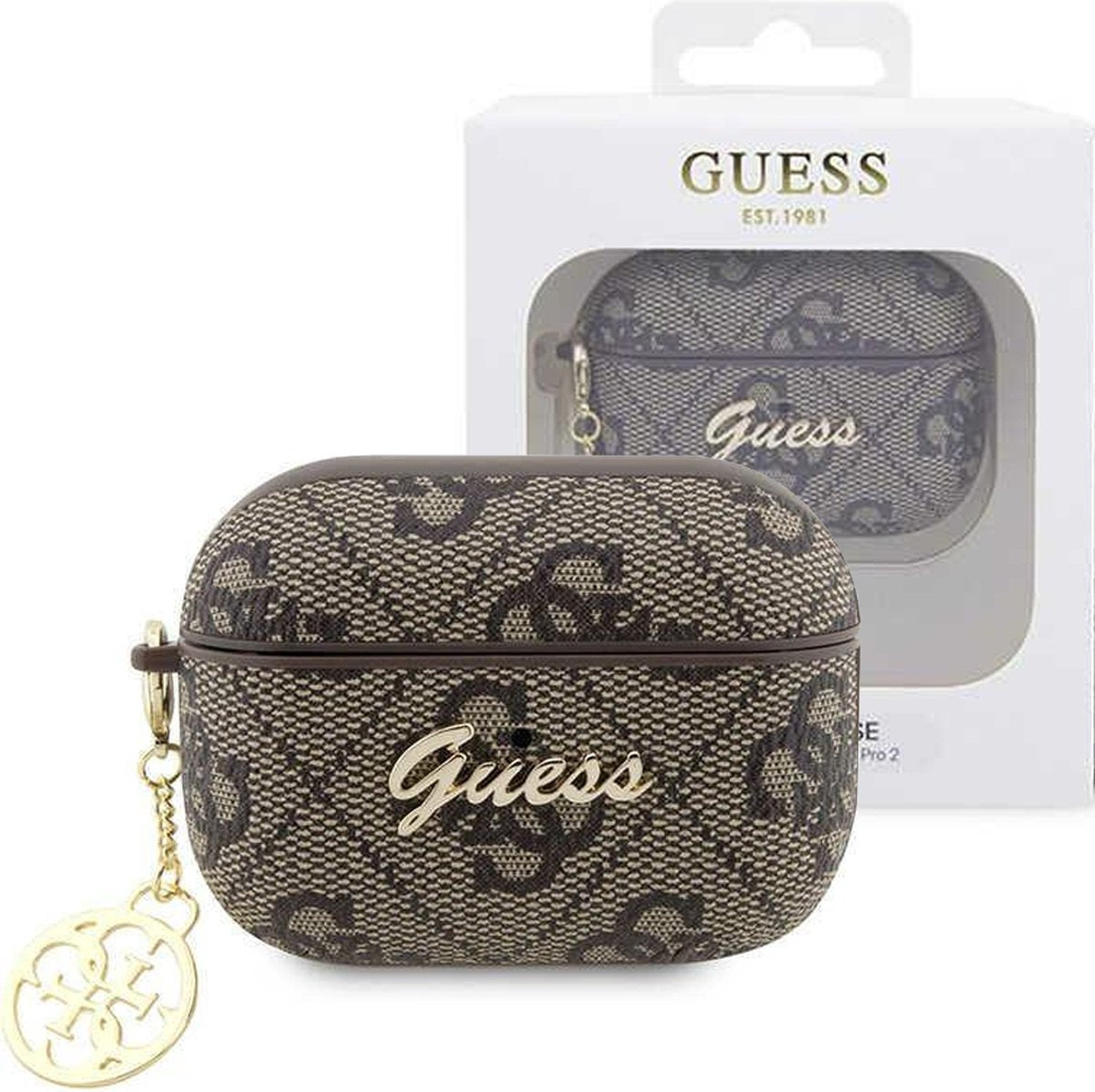 Guess 4G PU Leather Case for Apple AirPods Pro 2 - Premium Designer Protection with Iconic 4G Pattern, Brown Luxury Finish