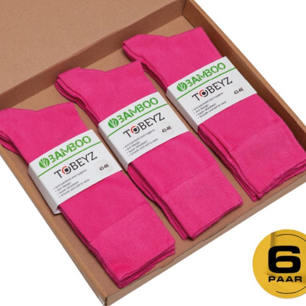 Tobeyz Premium High-Quality Bamboo Socks 6-Pack in Pink - Superior Comfort, Moisture-Wicking & Antibacterial Protection for Men & Women (Size 43-46)