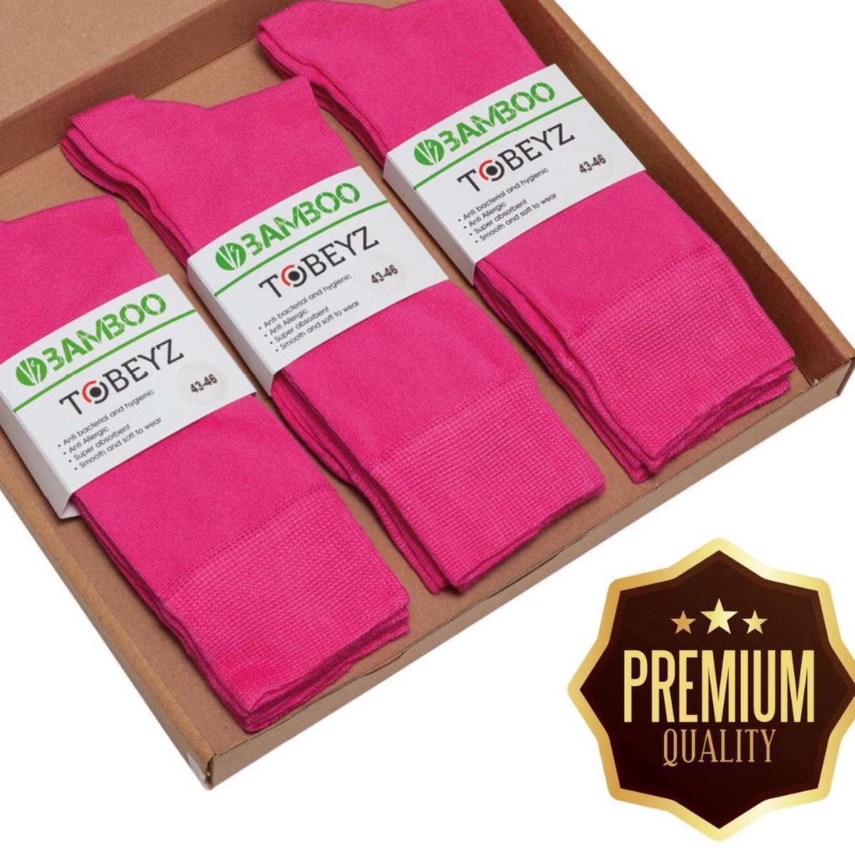 Tobeyz Premium High-Quality Bamboo Socks 6-Pack in Pink - Superior Comfort, Moisture-Wicking & Antibacterial Protection for Men & Women (Size 43-46)