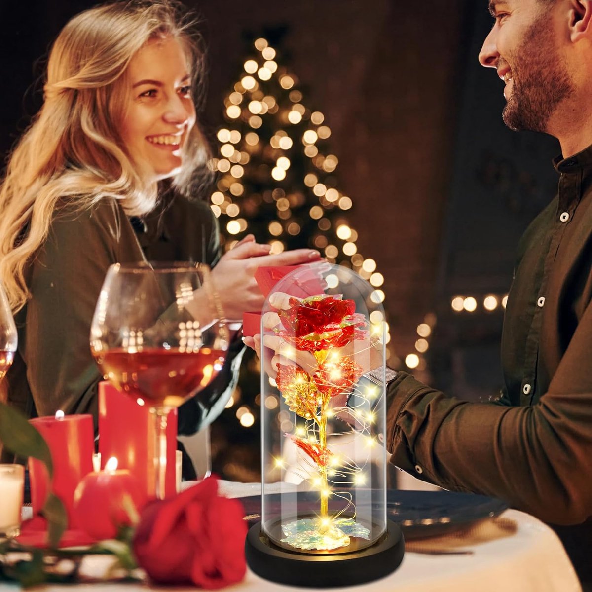 Jamata Eternal Rose LED - Perfect Romantic Gift for Valentine's Day, Mother's Day, Birthday and Christmas Beauty and the Beast Illuminated Rose in Glass Dome Ideal Home Decoration