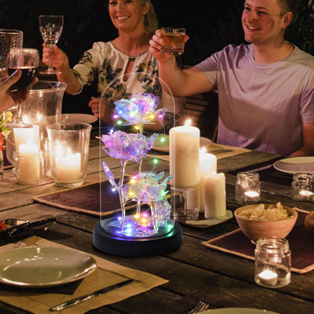 Eternal Galaxy Rose Under Glass Dome with LED Lights - Enchanting Forever Flower Gift for Women, Mother, Grandmother - Perfect for Birthday, Wedding, Christmas