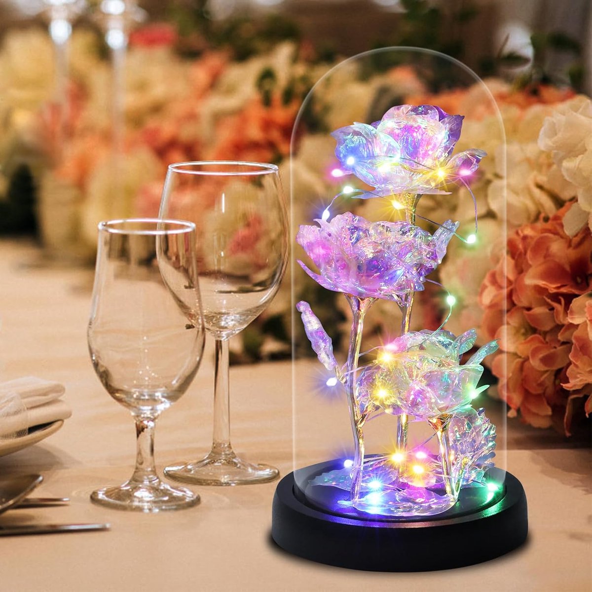 Eternal Galaxy Rose Under Glass Dome with LED Lights - Enchanting Forever Flower Gift for Women, Mother, Grandmother - Perfect for Birthday, Wedding, Christmas