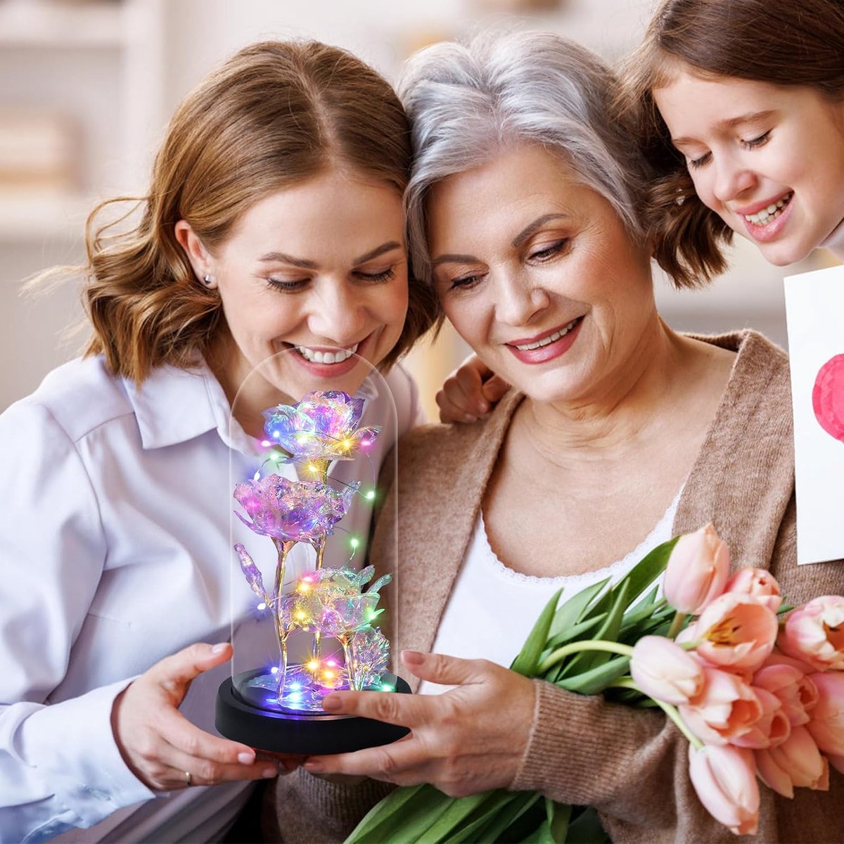 Eternal Galaxy Rose Under Glass Dome with LED Lights - Enchanting Forever Flower Gift for Women, Mother, Grandmother - Perfect for Birthday, Wedding, Christmas