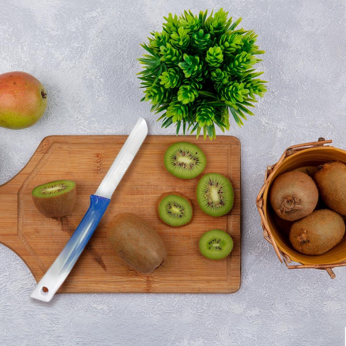 Solingen Premium Serrated Knife Set 6-Pack - Professional German Vegetable & Tomato Knives with Protective Blade Covers and Ergonomic Blue Handles for Precise Cutting Performance