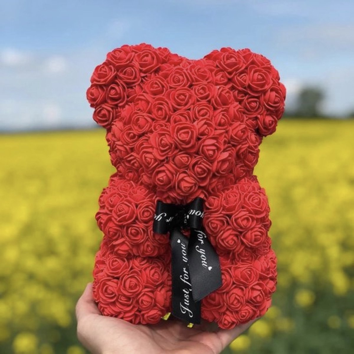 Red Roses Bear 25cm Including Luxury Gift Box Handmade Artificial Rose Teddy Bear Forever Love Gift