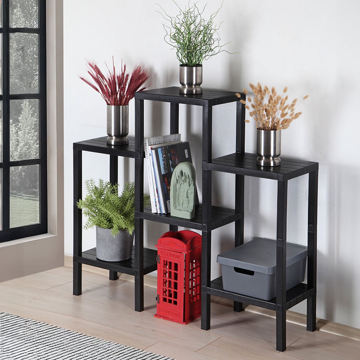 Bathroom Rack Storage Shelf Standing 6 Tiers Kitchen Rack Black BPA Free - Premium Storage Solution