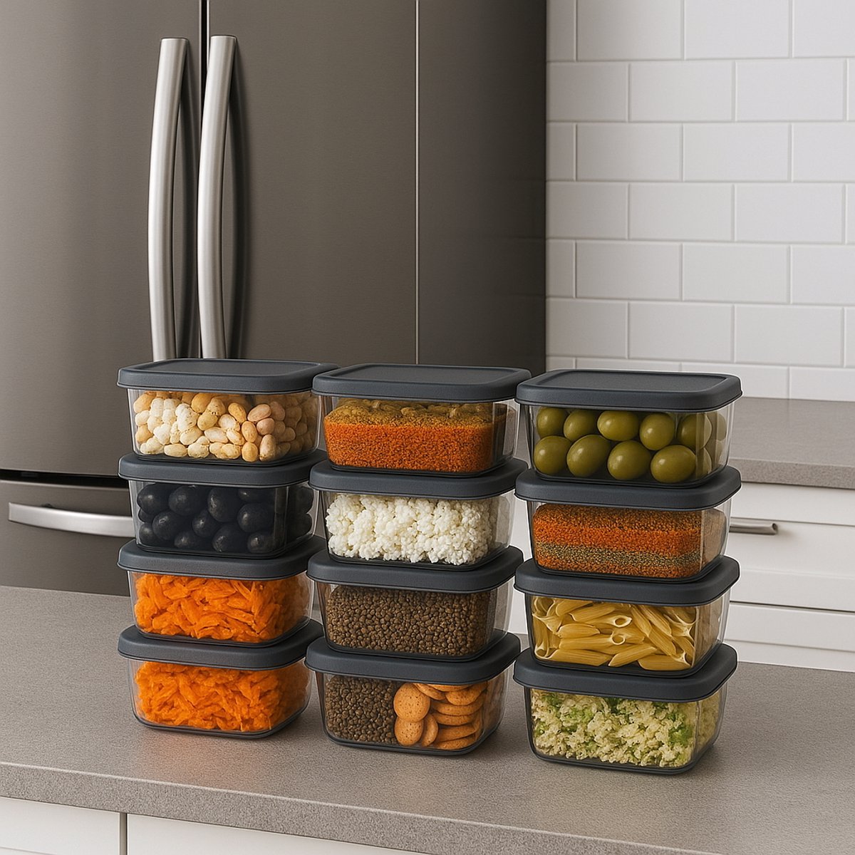 Tobeyz 12-Piece Food Storage Container Set with Lids Meal Prep Containers Freezer Containers 250ml Lunch Box Airtight BPA Free Reusable