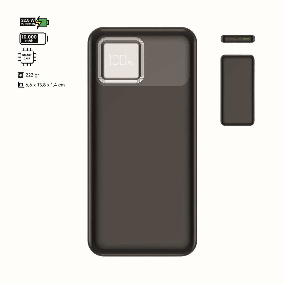 Electrox Premium Powerbank 10000 mAh in Black - 22.5W Fast Charging Technology with USB-A & USB-C Ports, Universal Compatibility for Complete Mobile Power Solutions