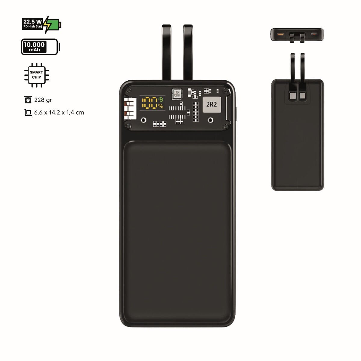 Electrox Premium Powerbank 10000 mAh in Cosmo Black - 22.5W Fast Charging Technology with USB-A & USB-C Ports, Universal Compatibility for Complete Mobile Power Solutions