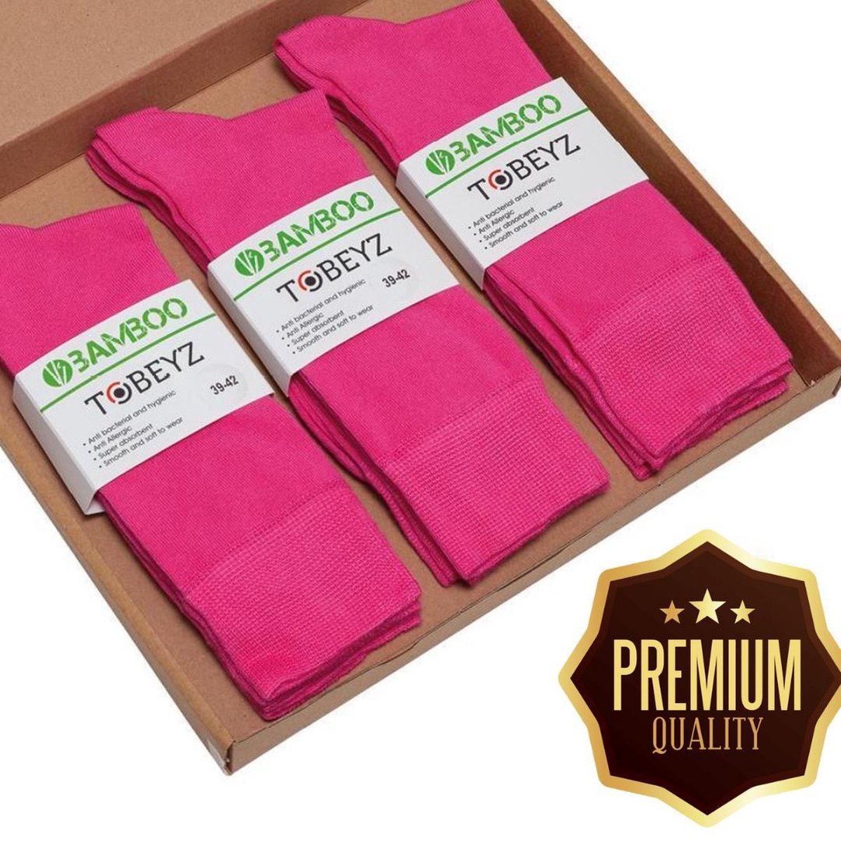 Tobeyz Premium Bamboo Socks 6 Pairs Pink Color Bamboo 80% Size 39-42 Ladies and Gentlemen Seamless Comfort