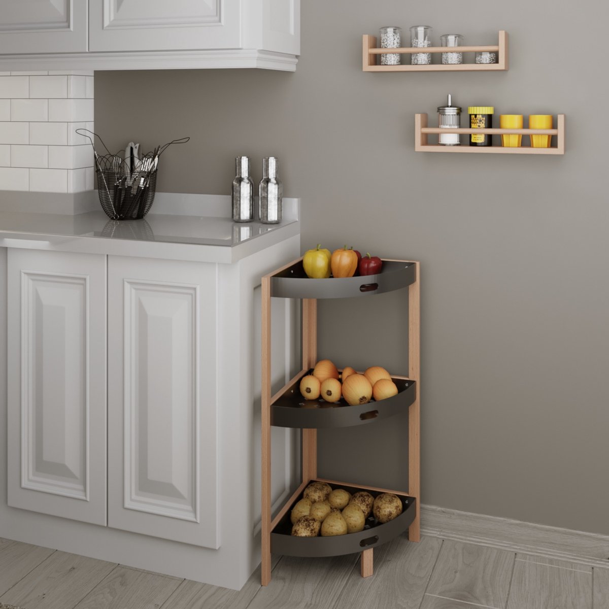 Tobeyz Solid Wood Corner Shelf Stand - 3-Tier Storage Organizer, Space-Saving Corner Cabinet for Home & Office Organization