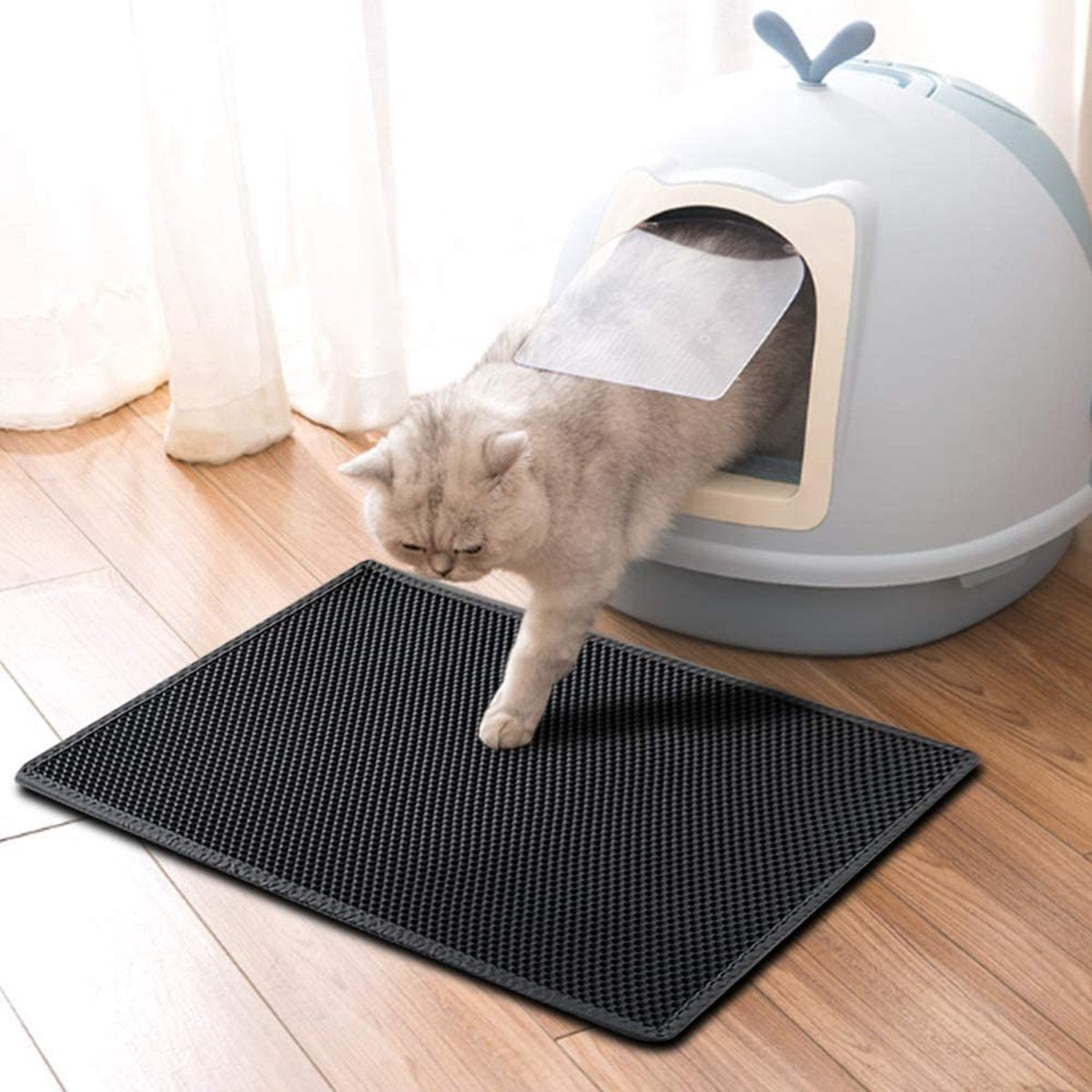 Cat Litter Mat - Navy Blue Double Layer with Premium Filter Technology for Elegant Litter Management