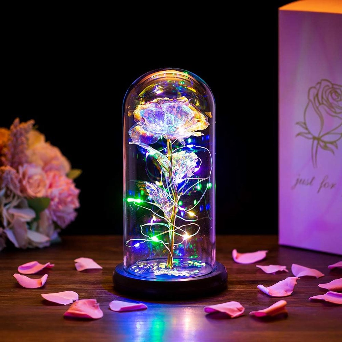 Galaxy Eternal Rose in Glass Dome - LED Light Valentine's Decorative Gift