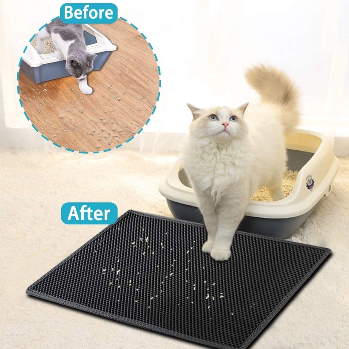 Cat Litter Mat - Navy Blue Double Layer with Premium Filter Technology for Elegant Litter Management