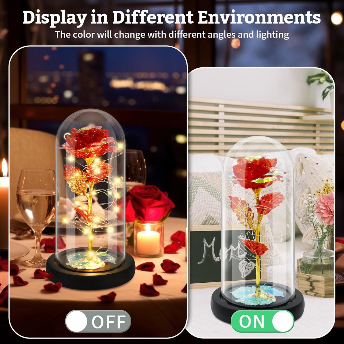 Gold & Red Eternal Rose in Glass - LED Beauty & Beast Valentine's Gift