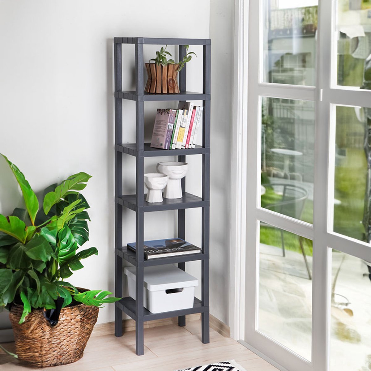 TOBEYZ Bathroom Storage Rack Standing Storage Shelf 6-Tier Kitchen Rack Grey BPA-Free