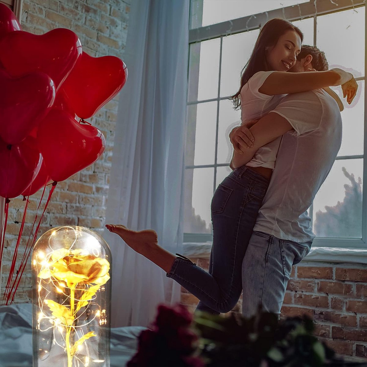 Gold Eternal Rose in Glass Dome - LED Light Valentine's Day Gift