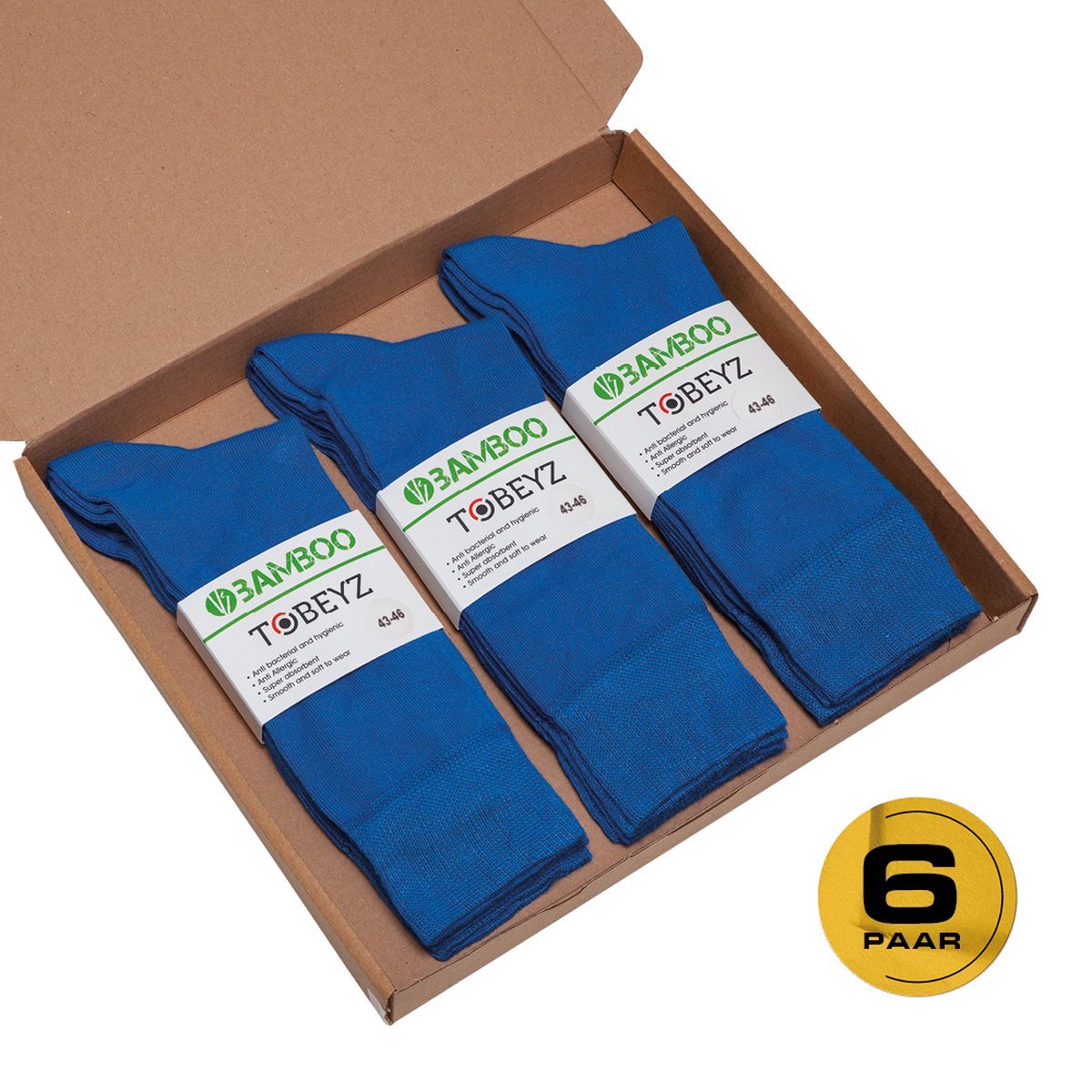 Premium Quality Bamboo Socks Blue Bamboo 80% 6-Pack Size 39-42 Ladies and Gentlemen