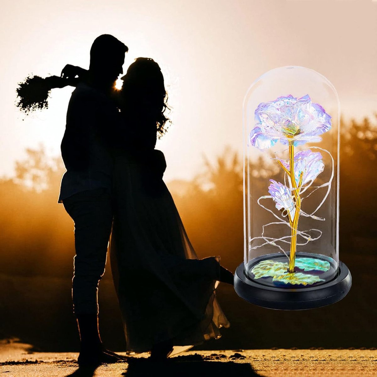 Galaxy Eternal Rose in Glass Dome - LED Light Valentine's Decorative Gift
