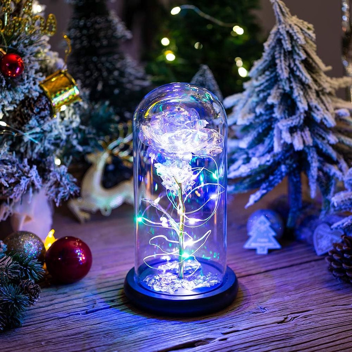 Galaxy Eternal Rose in Glass Dome - LED Light Valentine's Decorative Gift