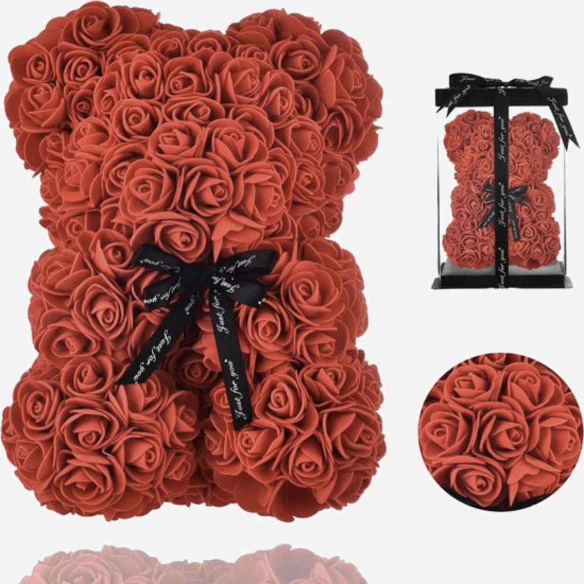 Red Roses Bear 25cm Including Luxury Gift Box Handmade Artificial Rose Teddy Bear Forever Love Gift